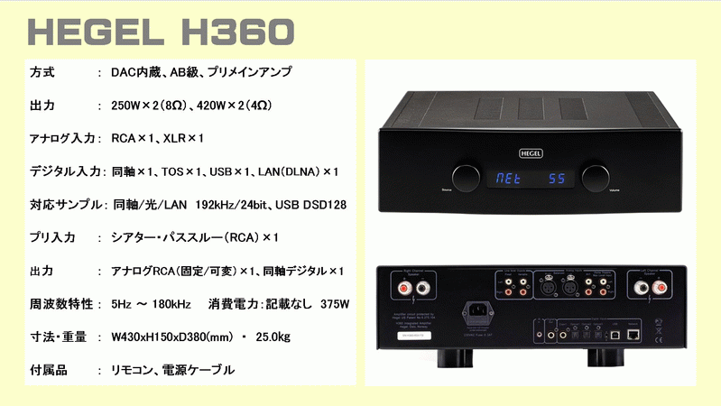 HEGEL H360 ヘーゲル プリメインアンプ音質比較テスト。この試聴