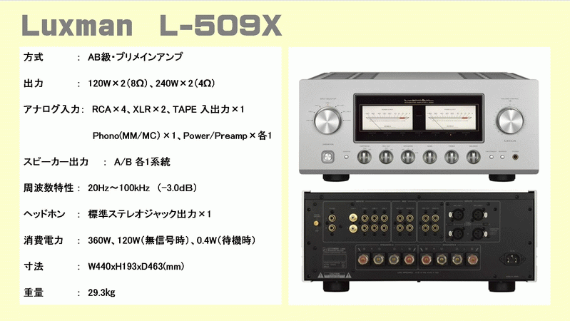 Luxman L509xプリメインアンプ 音質 比較 試聴 レビューのページです このページは オーディオ専門店 株 逸品館が作成いたしました
