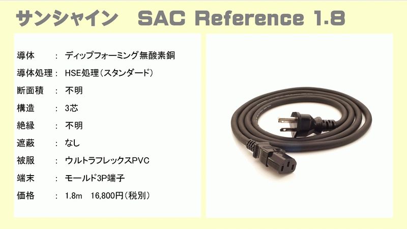 SUNSHINE（サンシャイン）SAC REFERENCE1.8 電源ケーブル